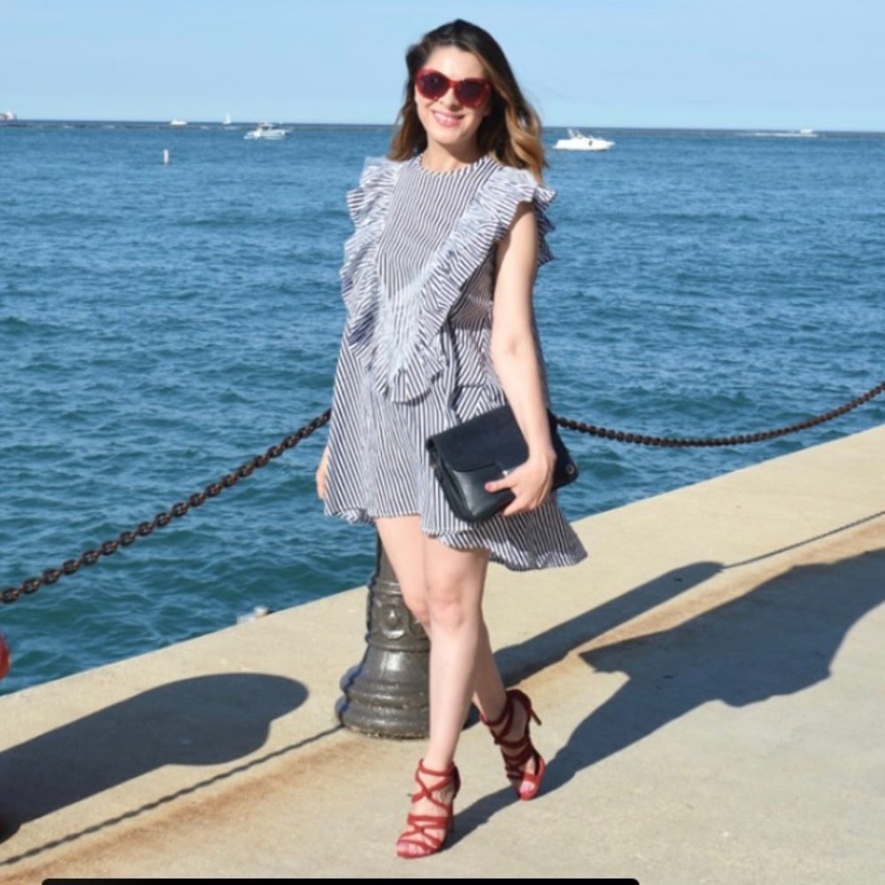 Striped high-low dress